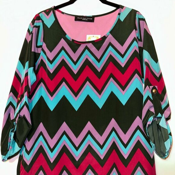 Peach Love Cream Women's Multicolor Zig Zag Print Shift Dress Small NWT - Picture 3 of 11